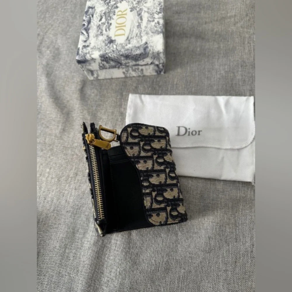 Dior Navy and Beige Monogram Canvas Mini Wallet